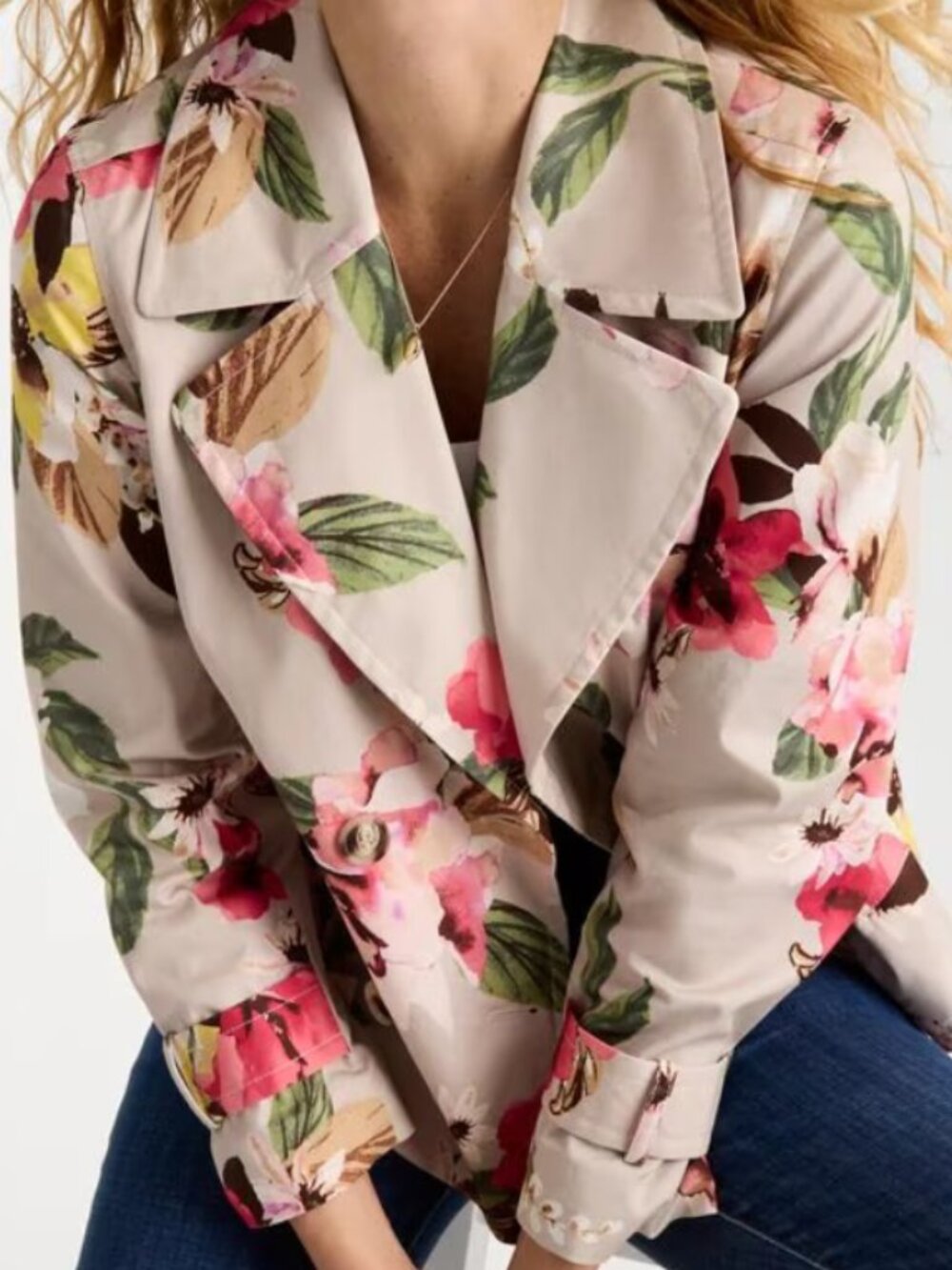 nwt CHICO'S bloom printed crop trench jacket 1 medium